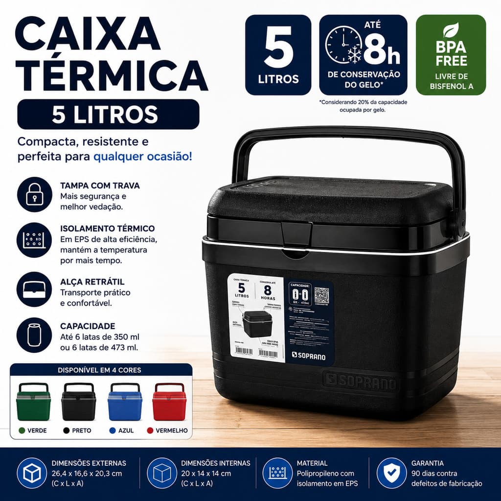 Caixa Térmica Cooler Pequeno 5 Litros com Alça Soprano