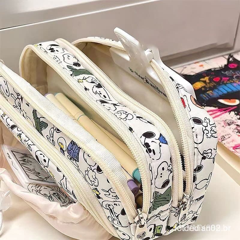 Estojo de lápis infantil com cordão, estilo cartoon, mochila de grande capacidade, adequada para estudantes e alunas.