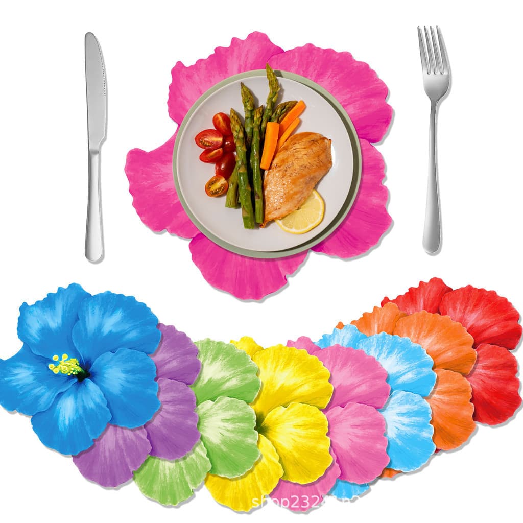 CA010 Flor de Hibisco em Forma Especial Flor Havaiana 9 Cores Flor Atmosfera Decoração Descartável Placemat Papel Placem