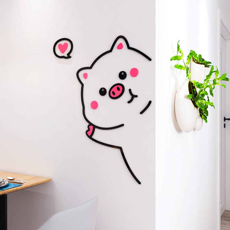 Cartoon Piggy 3d Tridimensional Adesivos de Parede Adesivos de Porta de Sala de Estar Quarto Infantil Adesivos de Parede
