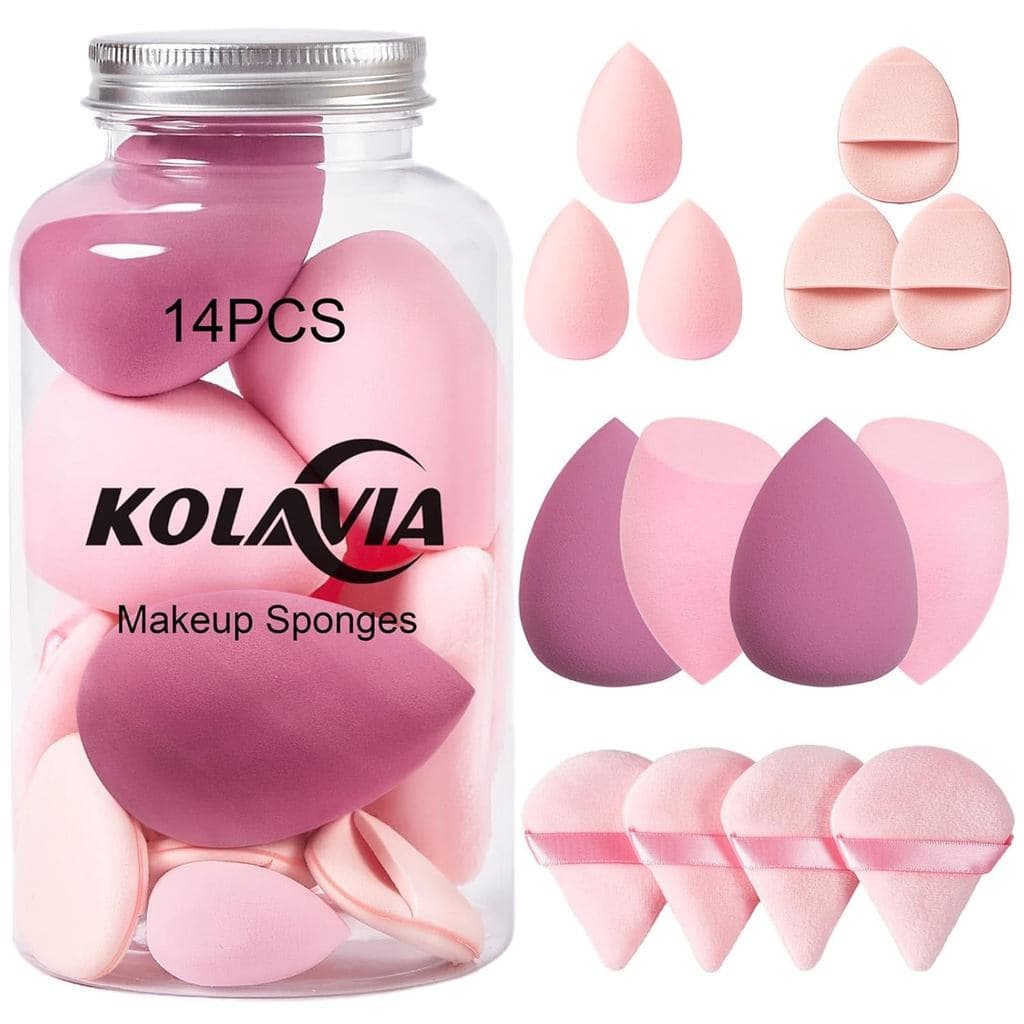 Conjunto de 14 esponjas de maquiagem, esponjas de beleza para aplicação de base, inclui 3 mini esponjas de maquiagem e 4