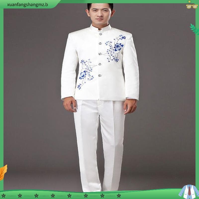 Novo estilo coro desempenho traje masculino adulto vestido república da China estilo Zhongshan traje bordado anfitrião c