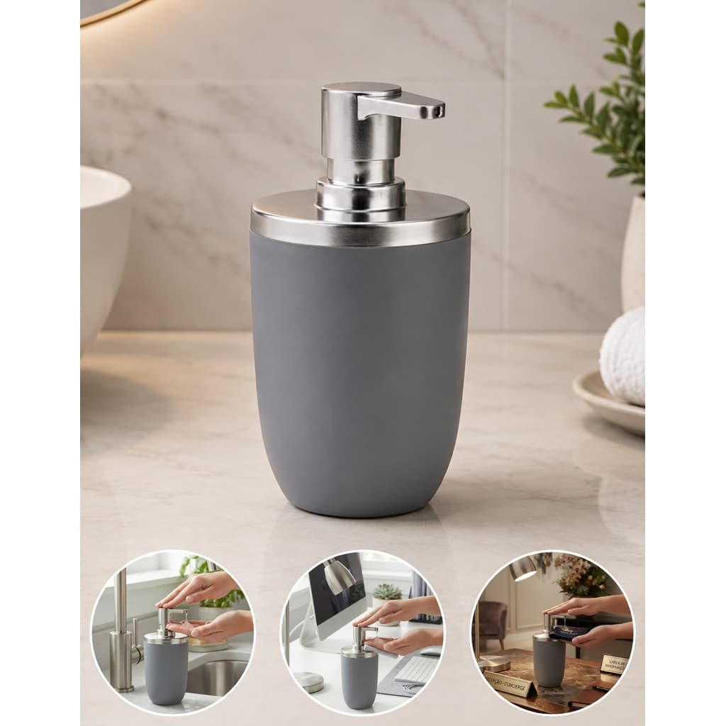 Porta Sabonete Liquido Arthi Aco Escovado 500ml Dispenser Cinza De Bancada Banheiro Pia Dosador