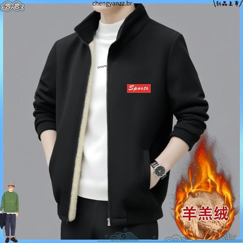 Outono inverno Cardigan moletom masculino forro de lã grosso gola alta moletom Casual roupas esportivas tamanho grande c
