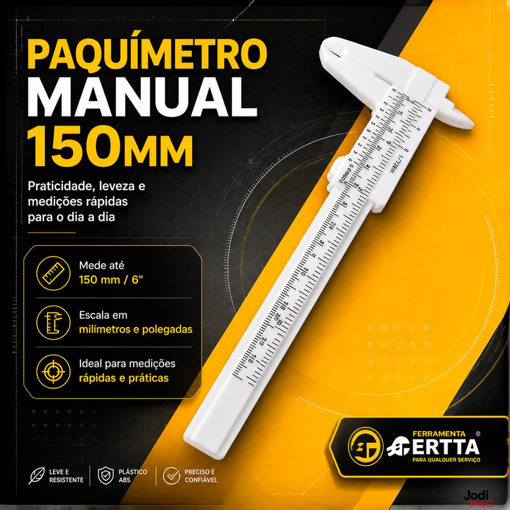 Paquímetro Analógico 150mm em ABS com Escala Dupla para Marcenaria e Artesanato