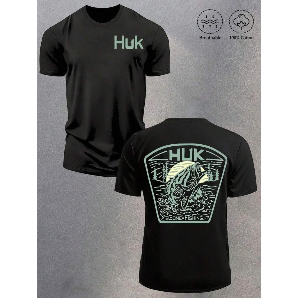Camiseta Masculina de Pescaria HUK Fishing Casual Camisa Pesca Gringa Tecido Leve e Respirável