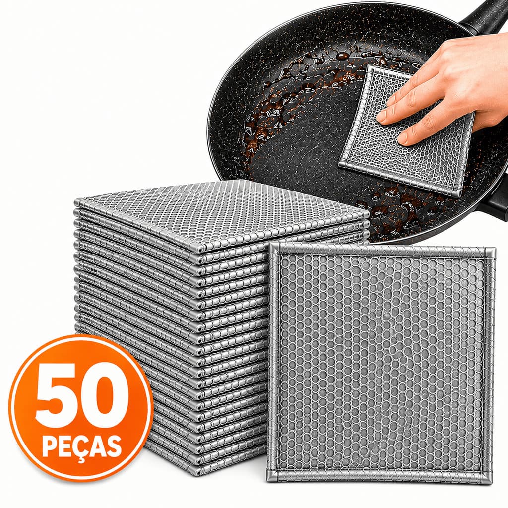 Panos de Limpeza Aço Reutilizável Tira Gordura Não Risca Panelas Fogão Inox Kit 10 20 50