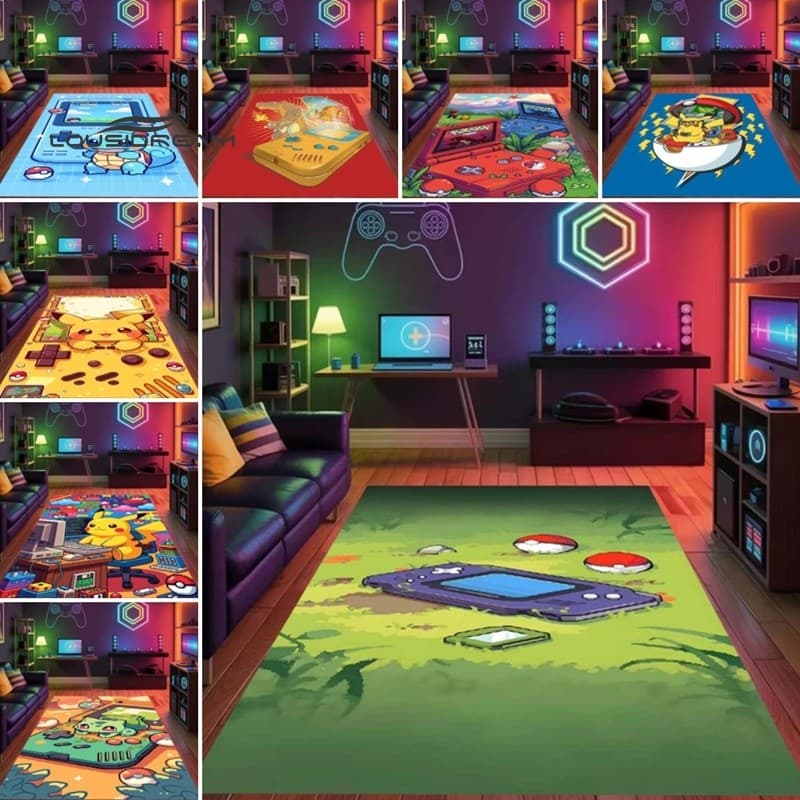 Grama ao ar livre Retro Console de jogos Pokémon padrão tapete sala de jogos decoração personalizada tapete quarto sala