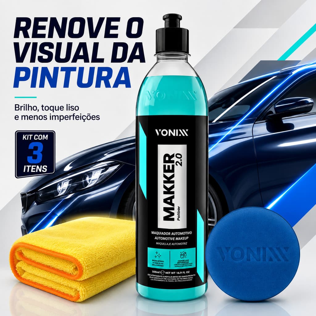 Kit Makker 2.0 Vonixx 500ml Maquiador de Pintura com Aplicador Microfibra Automotiva para Carro
