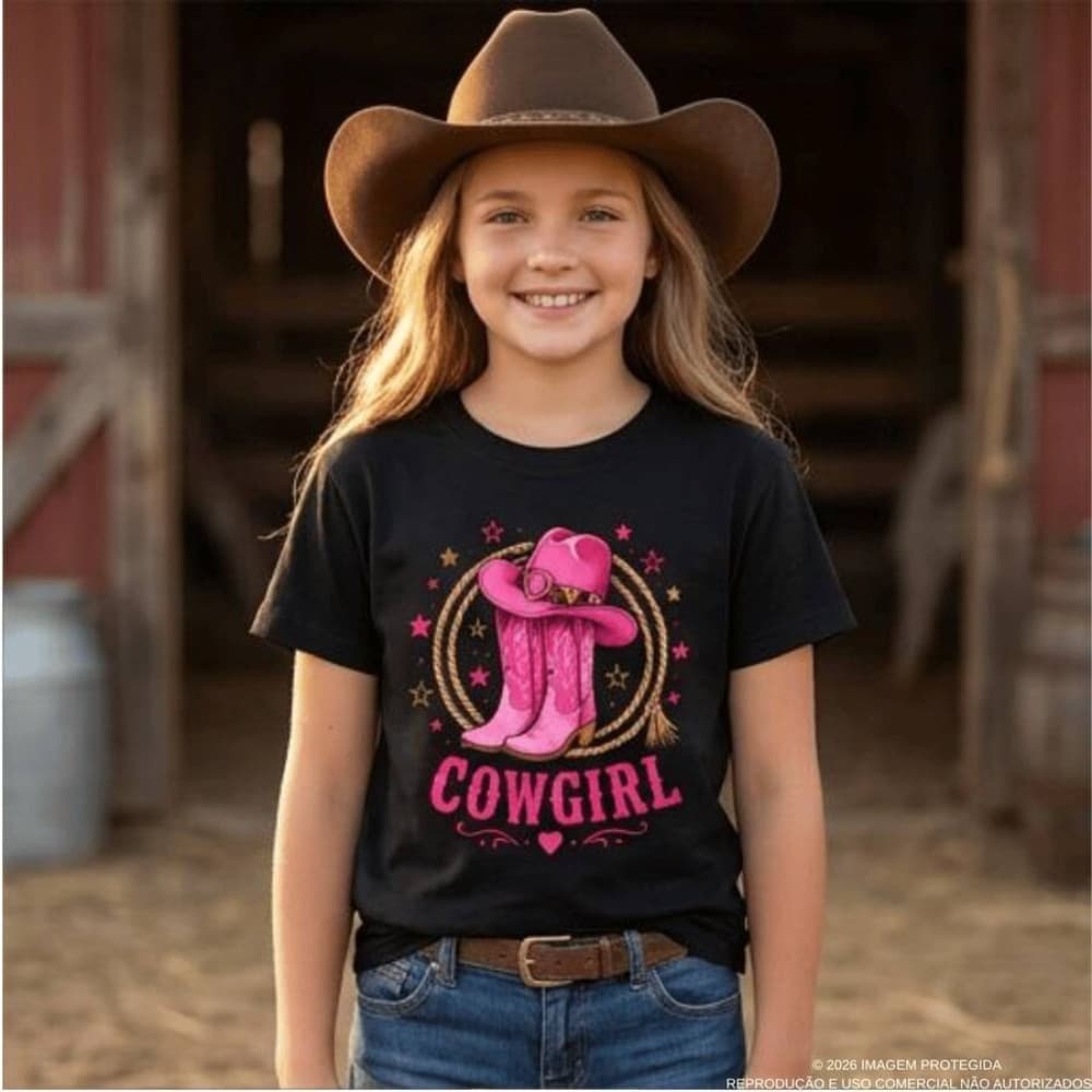 Camiseta Infantil Country Cowgirl camisa Country Menina Algodão Envio Imediato 2 ao 14 Anos
