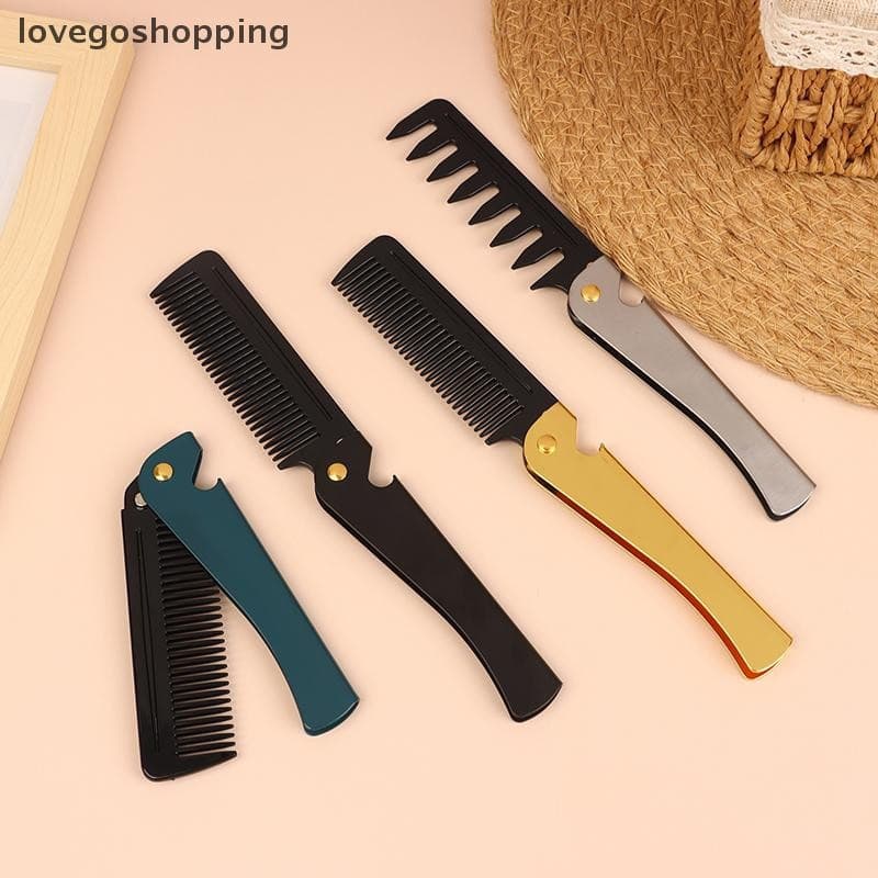 [lovego] Pente dobrável de bolso de alta qualidade, pente de dentes largos para aplicação de óleo, aparador de barba e c