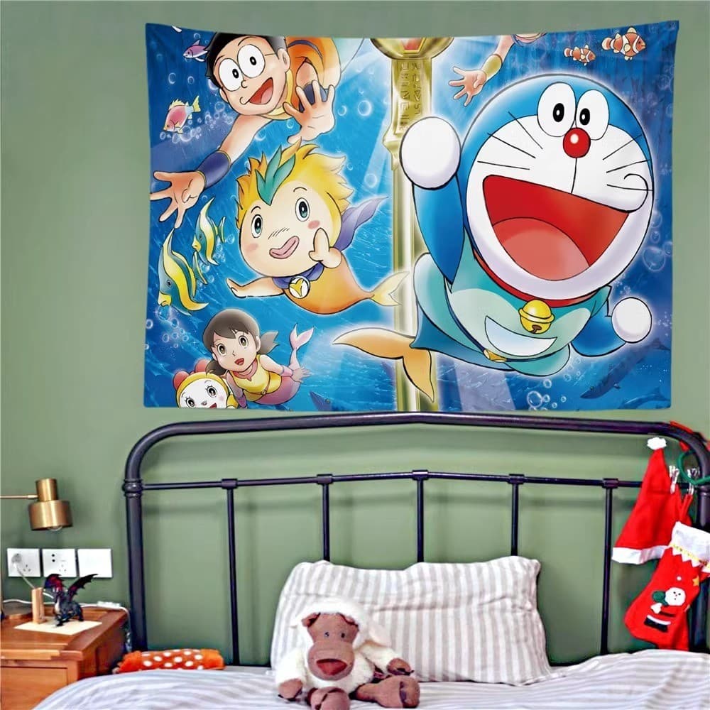 Ins Doraemon Pano de Fundo Dos Desenhos Animados Doraemon Layout Tapeçaria Quarto Infantil Bonito Doraemon Decoração Tap