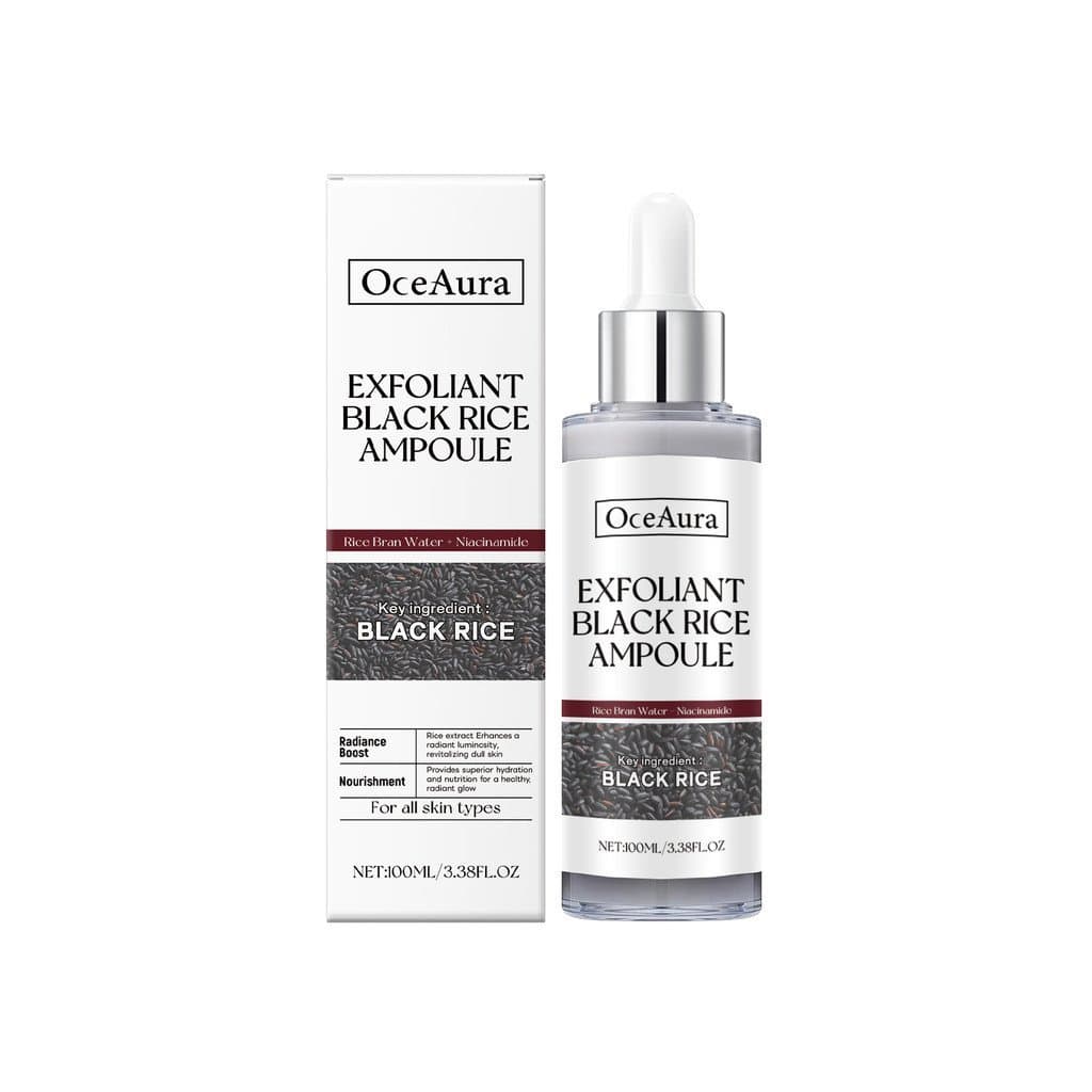 OceAura Sérum Facial Esfoliante e Iluminador de Arroz Preto, Ampola Esfoliante para Limpeza Facial, Suavizante para a Pe