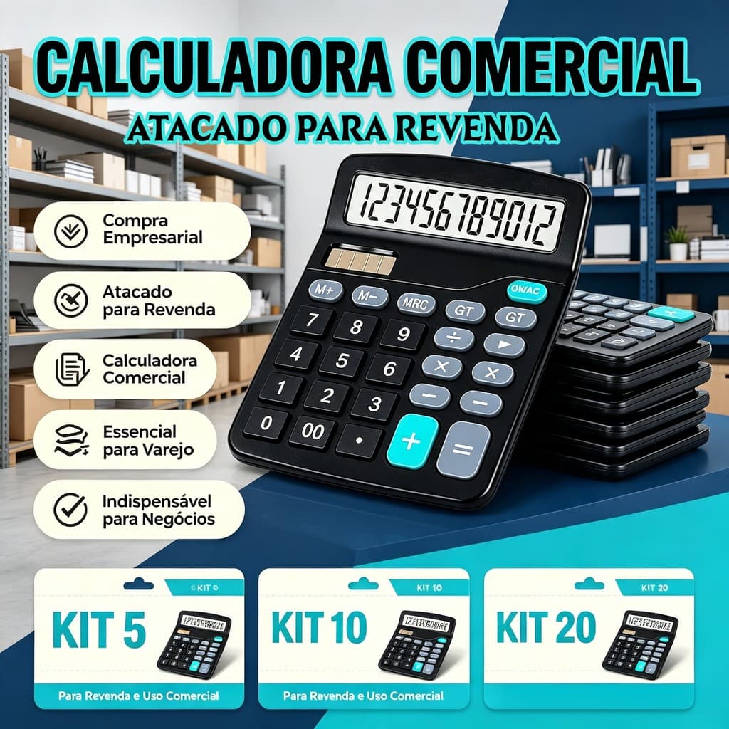 KIT5/10/20Calculadora 12 Dígitos Atacado Empresa Revenda |Display Grande Portátil Finanças |Negócios Comércio Escritório