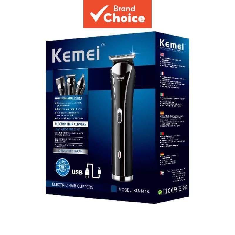 KEMEI KM-1418 3 em 1 Aparador de Cabelo Elétrico Multifuncional Recarregável, Aparador de Pelos do Nariz e Barbeador