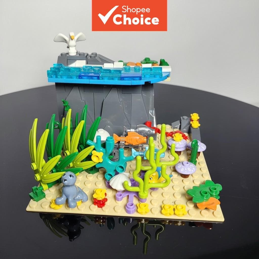 Blocos de Construção Criativos de Mundo Subaquático DIY Animais Marinhos Gaivotas e leões-marinhos Brinquedos MOC para