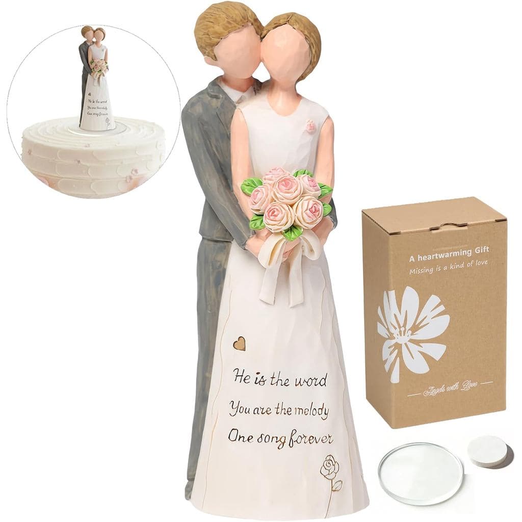 Topo de Bolo para Noivos, Decoração de Casamento, Figura de Casal Romântico, Topo de Bolo Pintado à Mão para Recepção, N