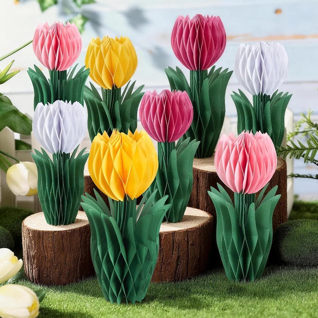 8 Peças de Decorações em Favo de Mel de Flor, Decoração de Mesa em Favo de Mel de Tulipa, Centros de Mesa de Tulipas, De