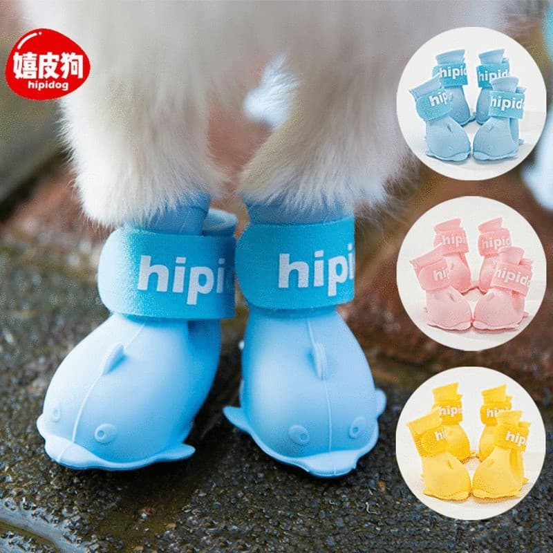 Sapatos de desenho animado para cachorro, sapatos de pelúcia pomerânia Bichon, um conjunto de 4 botas de chuva à prova d