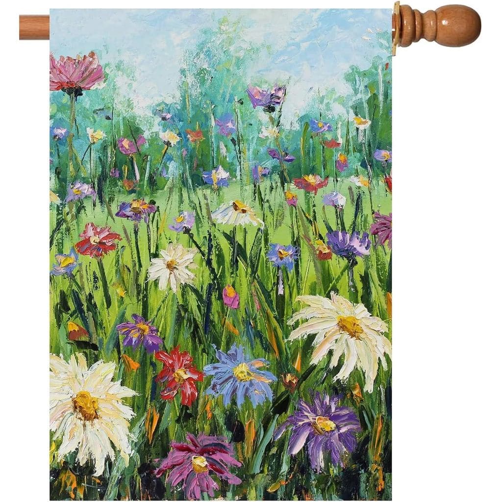 Bandeira de Casa com Estampa Floral Selvagem em Aquarela, 28 x 40 Polegadas |   Flores sazonais de primavera e verão, du