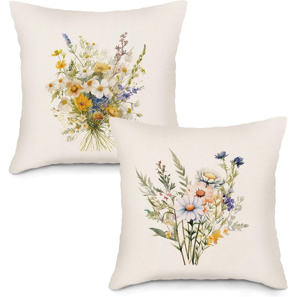 Conjunto de 2 Capas de Almofada Vintage com Estampa de Flores Silvestres, Capa de Almofada Floral Estilo Fazenda para So