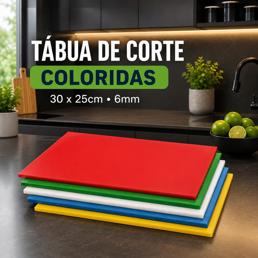 Tabuas De Corte Coloridas Antibacteriana 30x25 6MM Diversas Cores Polietileno Carnes Legumes