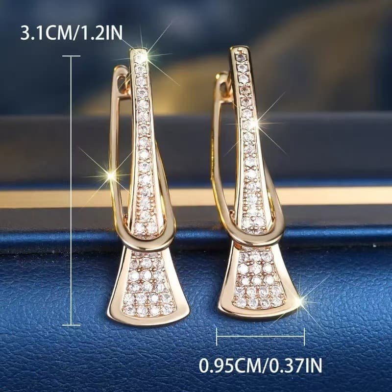 Sensação de luxo leve e sofisticação, brincos femininos de cobre incrustados com zircônia, design simples, versáteis e e