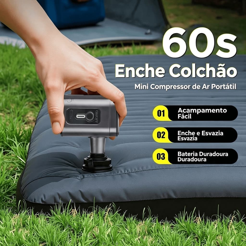 Compressor de Ar Portátil Mini USB Recarregável com Lampião Lanterna