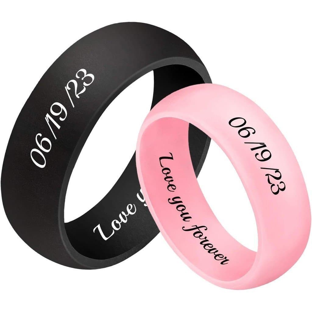 3UMeter conjunto de 2 peças de anéis de silicone personalizados para casais, anéis de casamento de borracha respirável p