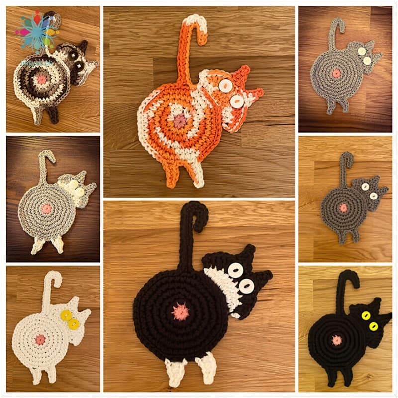 Conjunto De Porta-Copos Para Bunda De Gato-De Malha Decoração De Casa De Mesa De Jantar