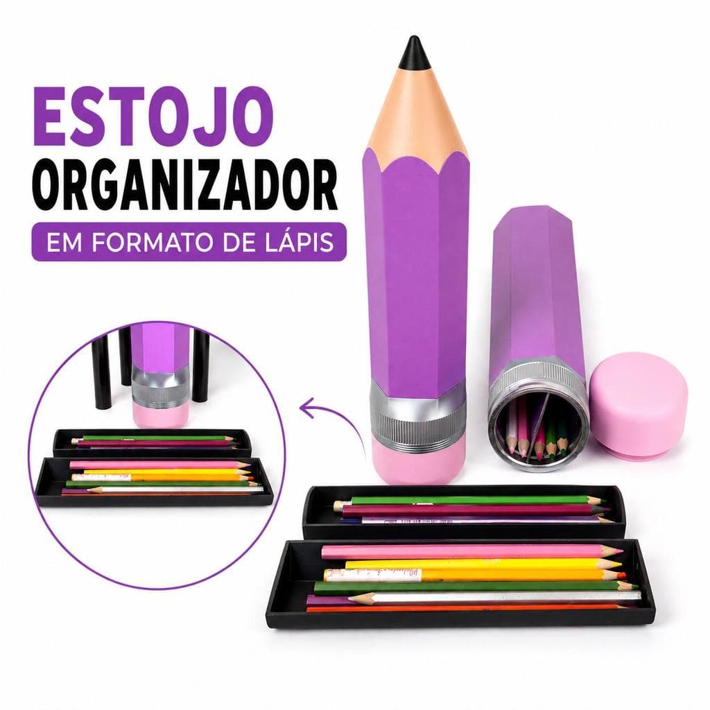 Estojo Escolar Grande com Divisórias Porta Lápis Organizador para Material de Desenho