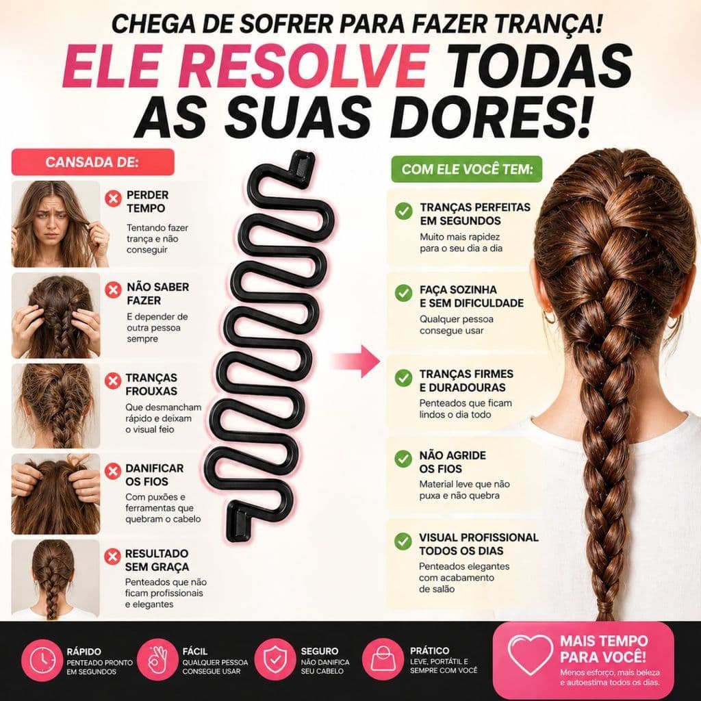 Modelador de Trança Manual Acessório Profissional Penteado Cabelo Feminino