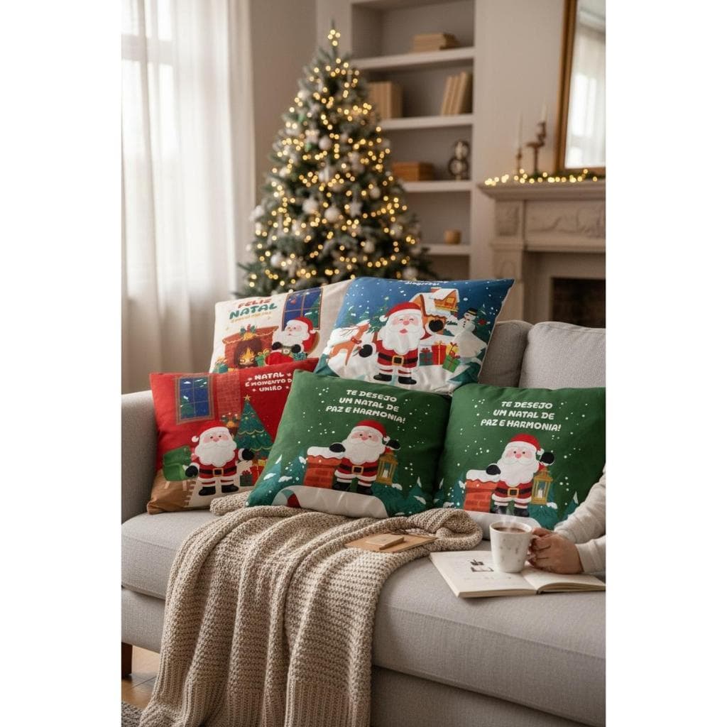 Kit 2 capas de almofadas de Natal decoração de natal Estampada 43x43