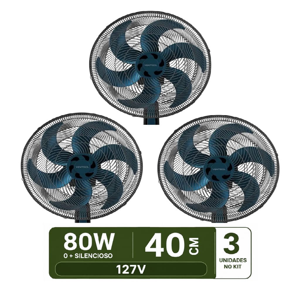 kit 3 Ventiladores De Mesa Turbo 6 Pás 40cm Ventisol