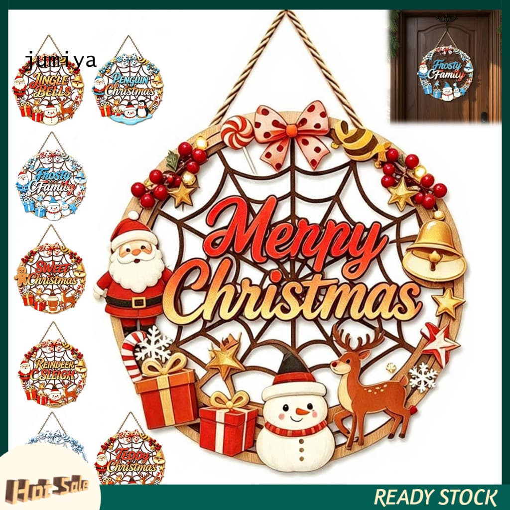 Wooden Hanging Decor Rustic Double-sided Christmas Door Sign Plaque for Front Indoor Outdoor Holiday Decoration Festive