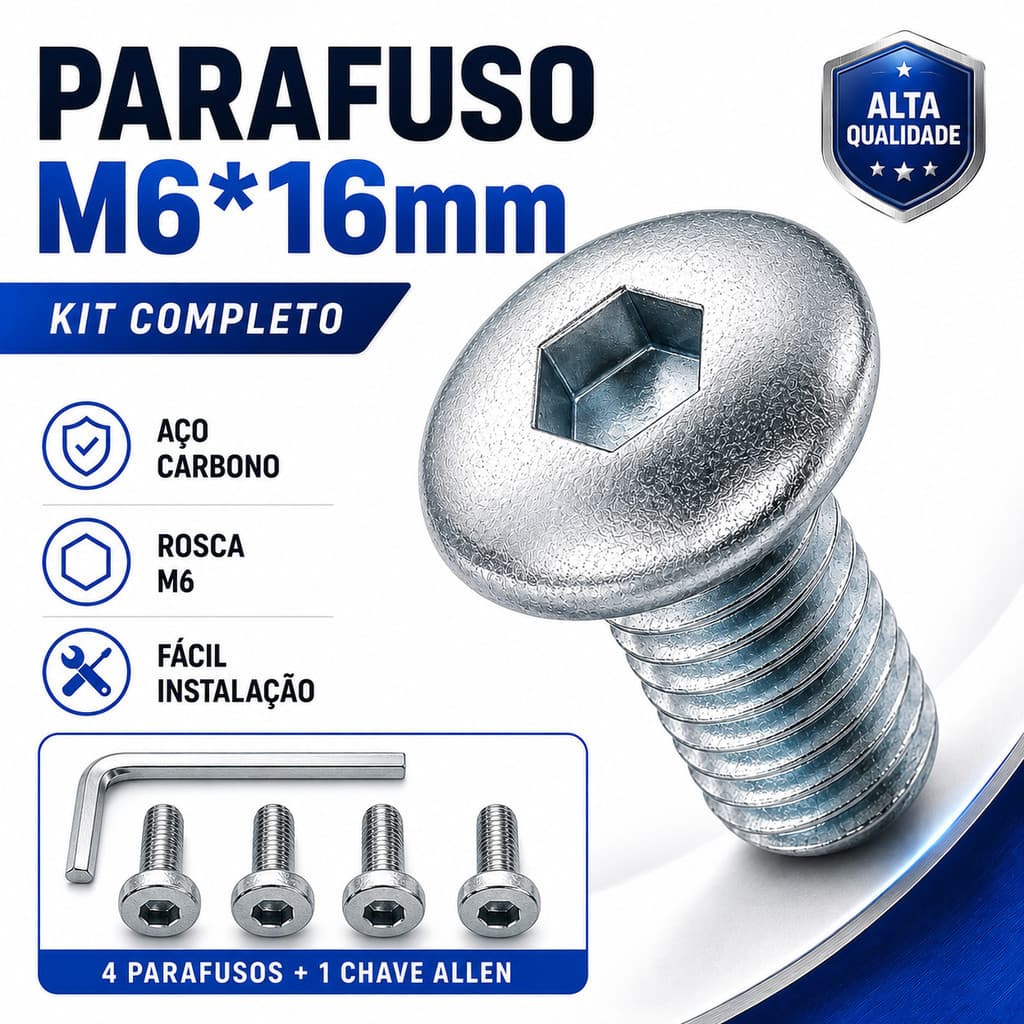 Parafuso Sextavado M6 x 16 mm Com Chave Allen, Kit de Ferragens Multiuso Para Montagem de Objetos Caseiros