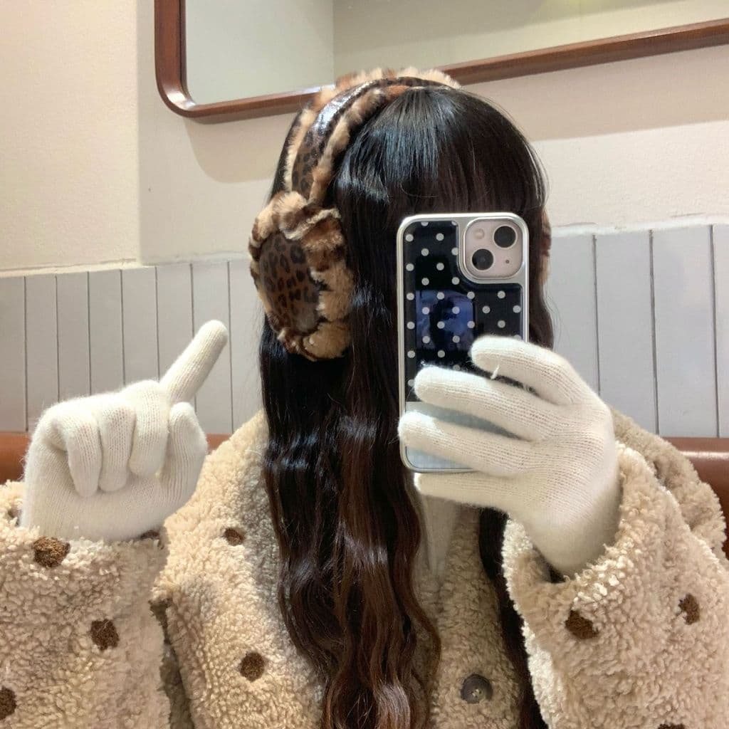 Alta qualidade-versão coreana leopardo impressão de pelúcia earmuffs feminino outono inverno engrossado quente à prova d