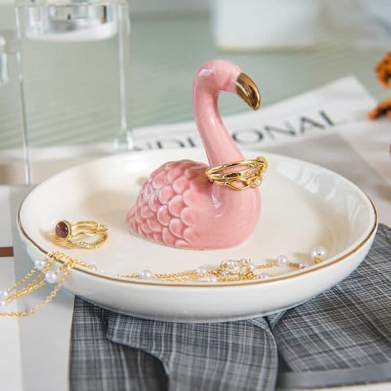 Prato Porta-Anel Flamingo , Bandeja De Joias De Cerâmica , De Bugigangas Para Organizador De Chaveiro De Colar , Lindo P