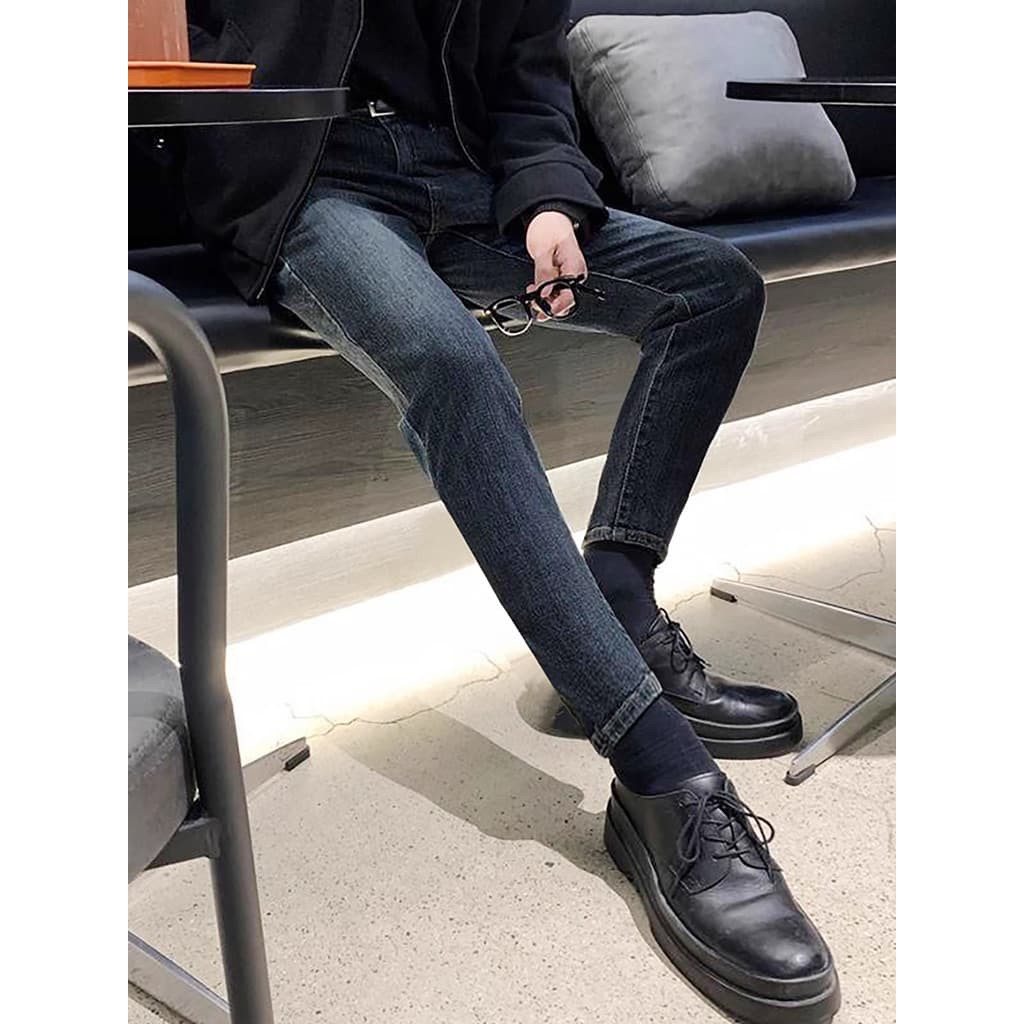 Luz britânica madura high-End Retro cinza azul estiramento magro-ajuste Jeans masculino high Street versão coreana na mo
