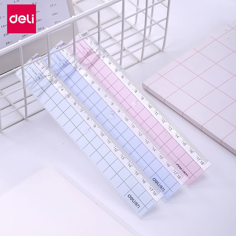 Deli Régua Onda de Plástico Régua de 15cm Transparente de 18cm Régua Macia Alunos do Ensino Fundamental Meninas Cr