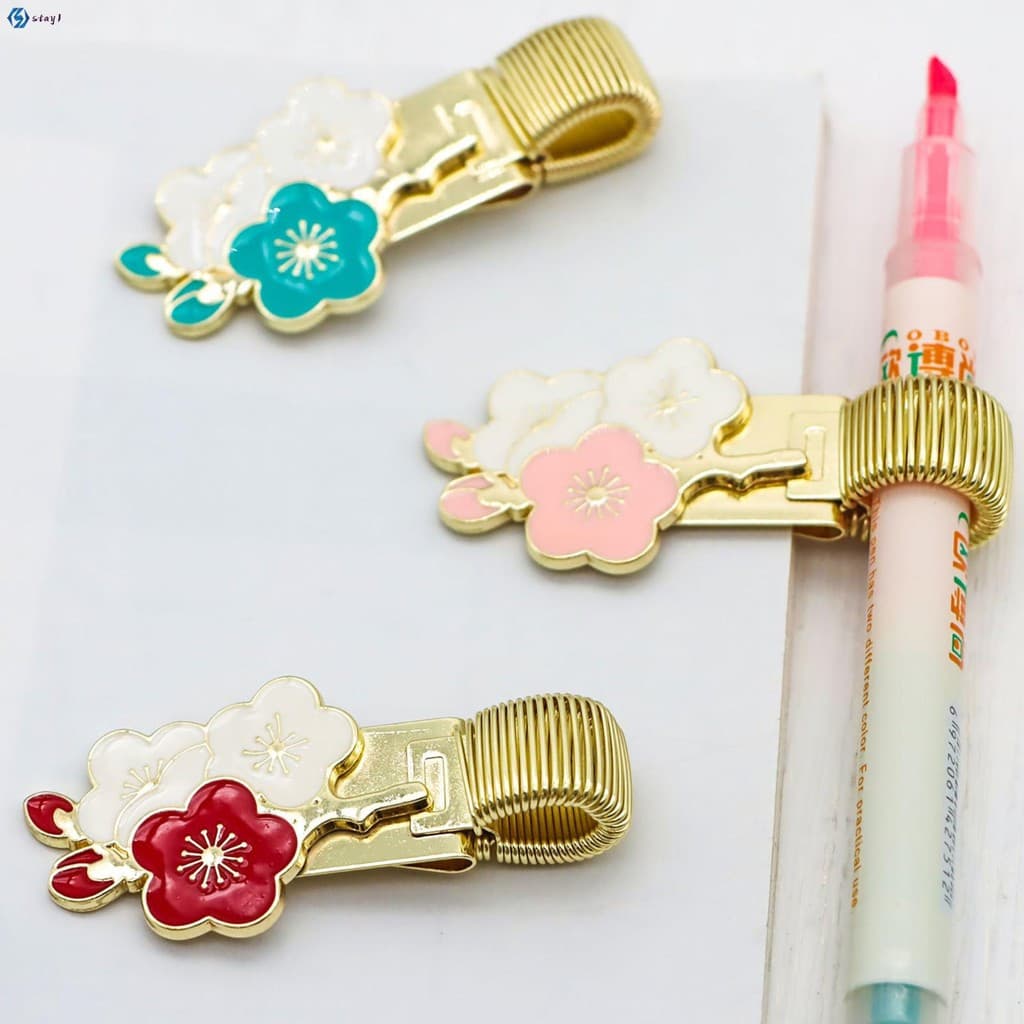Clipe Porta-Canetas Portátil Delicado Decorativo Floral para Cadernos, Pranchetas e Bolsos FEHK