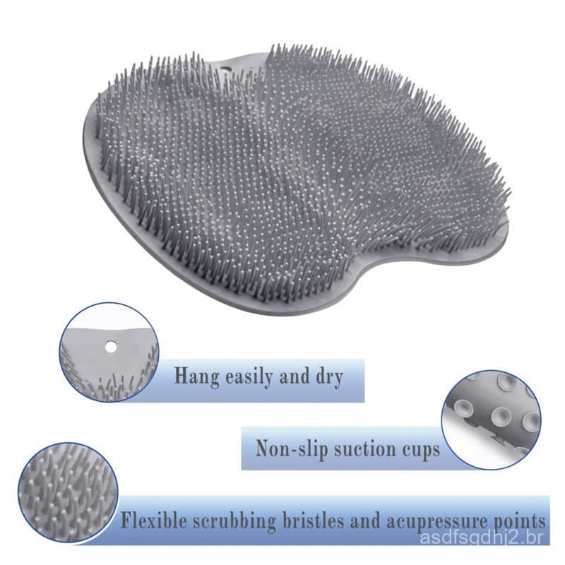 Escova Esfoliante para Banho: Tapete para Limpeza de Costas e Pés, Montado na Parede com Ventosas Antiderrapantes, Acess