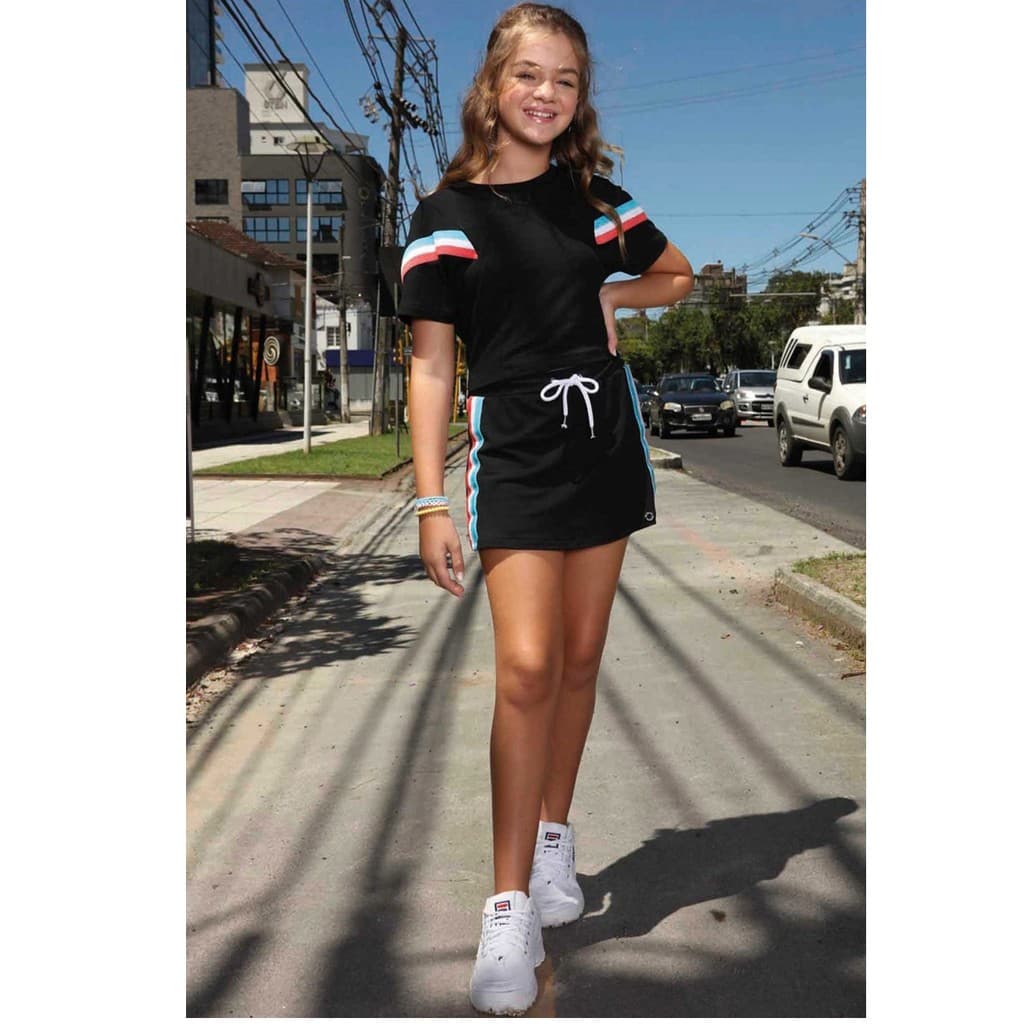Conjunto Juvenil Menina Verão Blusa Box e Short Saia LILIMOON