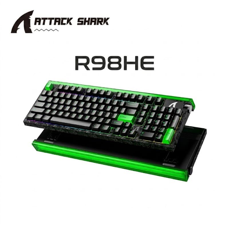 Teclado Magnético Para Jogos ATTACK SHARK R98HE 8KHz Polling 0.005mm Gatilho Rápido Ajustável RT RGB Com Efeito Hall Fio