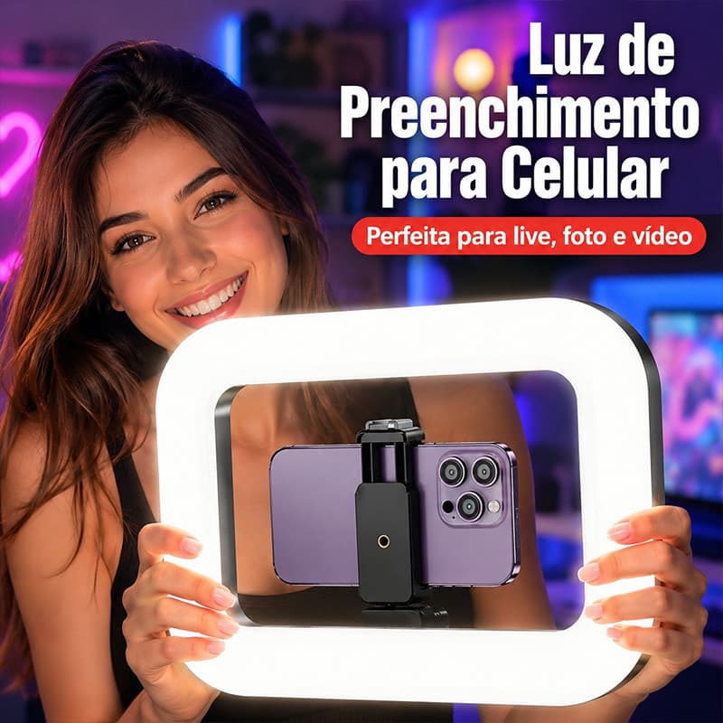 Ring Light Luminária Led Portátil Iluminador Celular Suporte Para Vlog