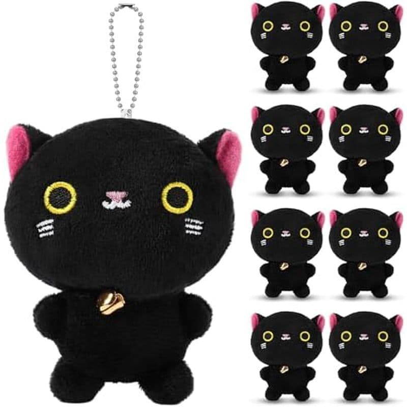 Zomiboo 9 Peças Mini Chaveiro De Pelúcia Para Gato Em Massa , 4.33 Polegadas , Estilo Demônio | Preto , Gatinho Recheado