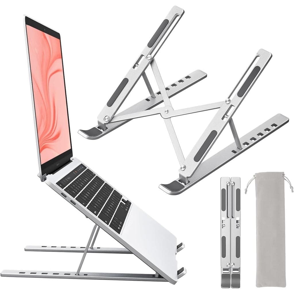 Suporte para laptop de mesa, suporte de alumínio para MacBook, suporte ajustável em altura para computador de mesa, port