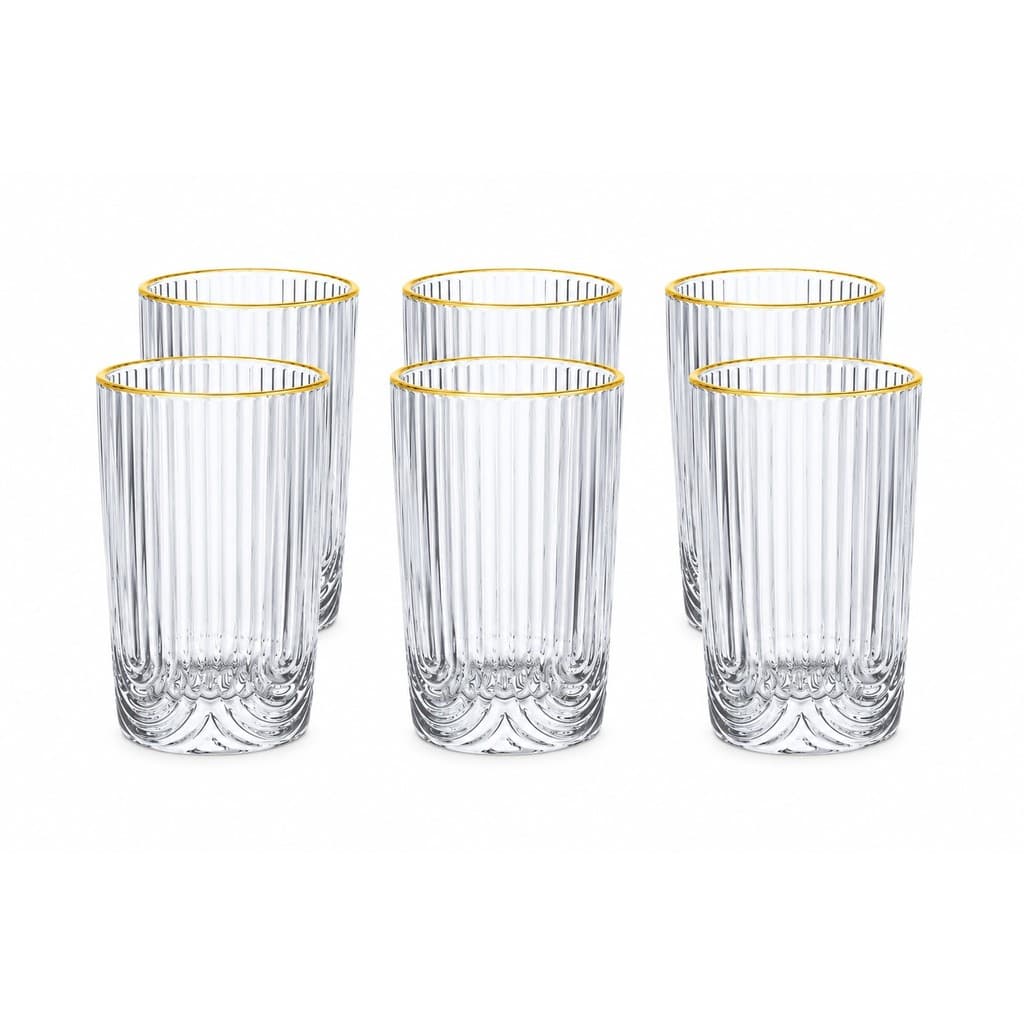 Jogo Copo de Vidro Long Drink Laure Filete Dourado 420 ml