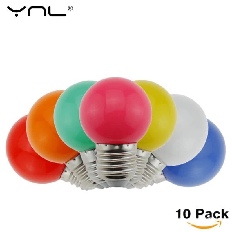 10 Peças/Lote Lâmpada LED Colorida G45 E27 3W 220V Lâmpada de Economia de Energia para Decoração de Natal 7 Cores Ilumin
