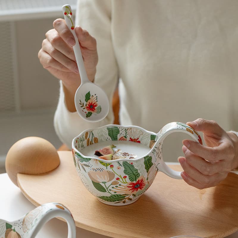 Copo de leite para café da manhã em cerâmica | Copo de água de café de aveia de grande capacidade, presente de escritóri